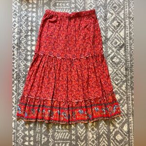 Floral Red maxi Skirt size XL no brand tag (E117)